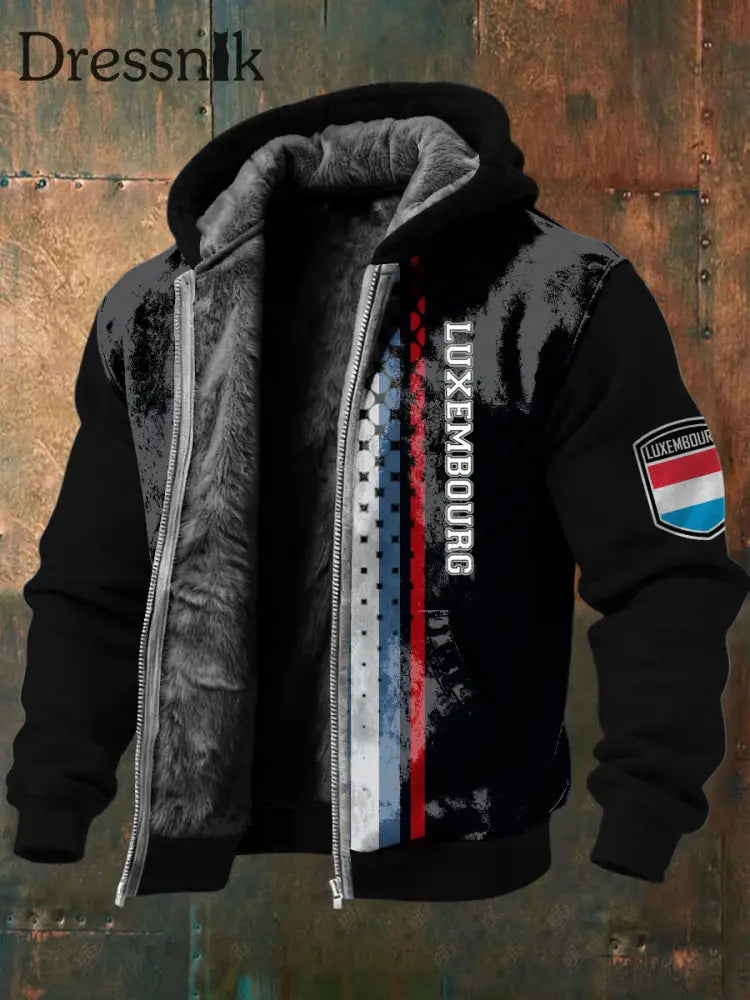 Herren Schlanke gestreifte Fleece-Jacke mit Luxemburger Print mehrfarbig / S