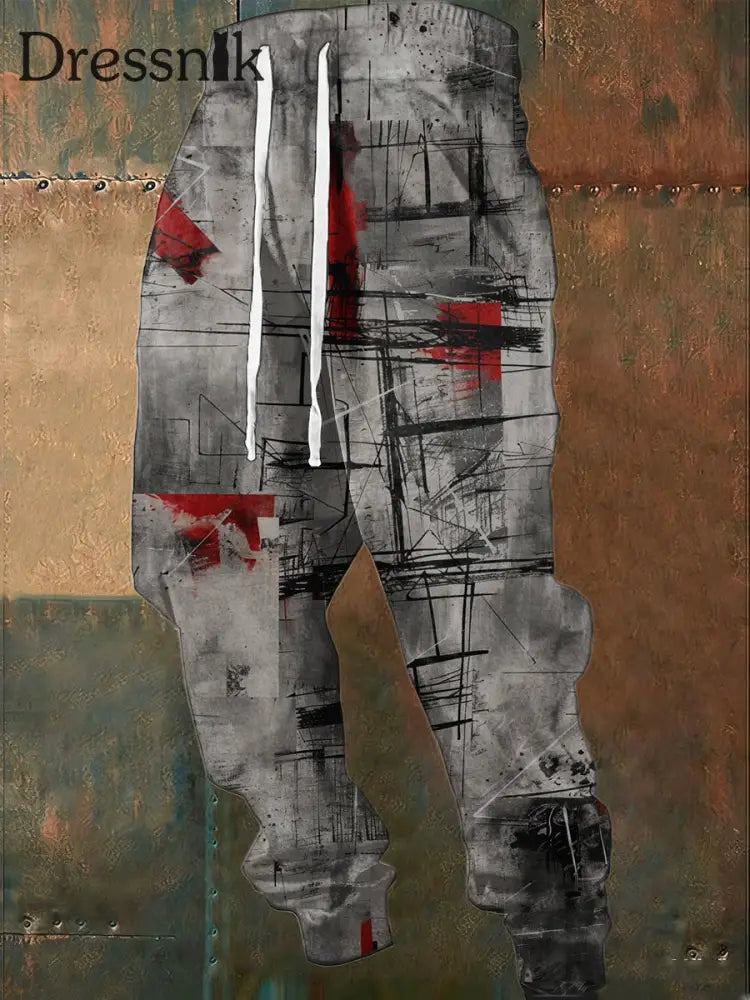 Herren schlanke graue-rote Jogging hose für moderne Kunst mehrfarbig / S