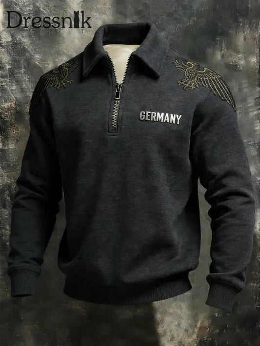 Herren schlanke Holzkohle ’DEUTSCHLAND’ Eagle Emblem Quarter-Reiß verschluss Sweatshirt mehrfarbig / S