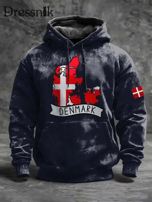 Herren schlanke Marine Dänemark Karte & Banner Hoodie mehrfarbig / S