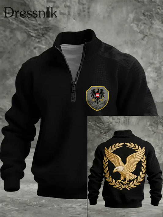 Herren Schlanker Schwarzer Österreichi scher Adler Kranz Emblem Quarter-Reiß verschluss Hoodie mehrfarbig / S