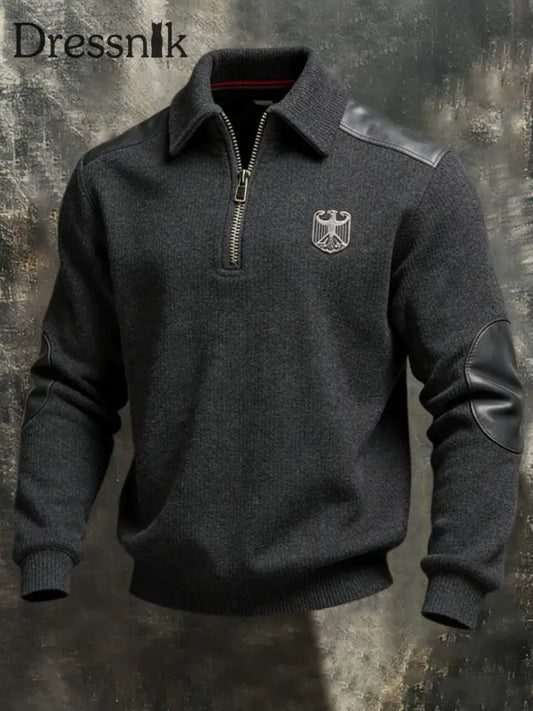 Herren schlankes graues deutsches Adler-Emblem Leder-Akzent-Quarter-Reiß verschluss-Sweatshirt mehrfarbig / S