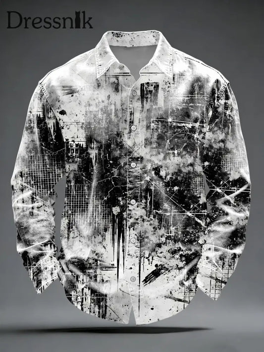 Herren-Schlankes schwarz-weißes Industrie kunst-Button-Down-Shirt mehrfarbig / S