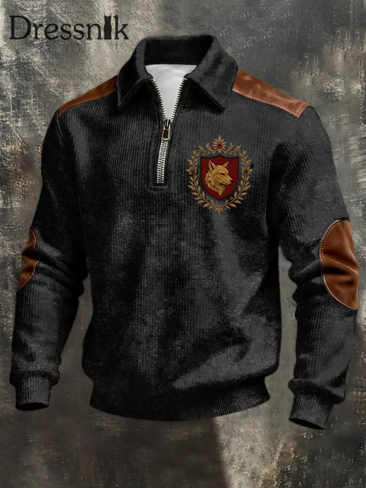 Herren Schlankes schwarzes Wolfs wappen-Sweatshirt mehrfarbig / S