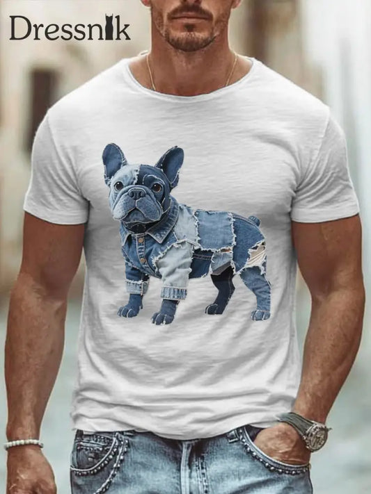 Herren schöne Bulldogge Patchwork Kunst T-Shirt Weiß / S
