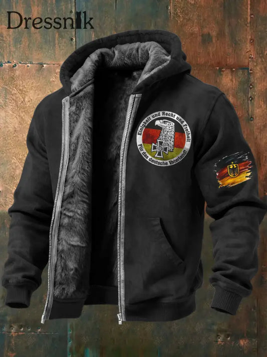 Herren Schwarz Deutschland Adler & Veteran Print Fleece Ausgekleidet Kapuzen jacke mehrfarbig / S