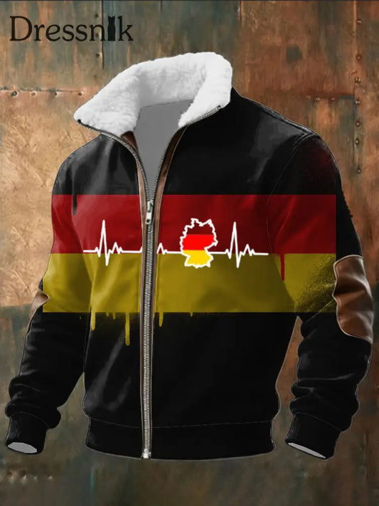 Herren Schwarz Deutschland Herzschlag Print Sherpa-Gelinierte Zip Jacke mehrfarbig / S