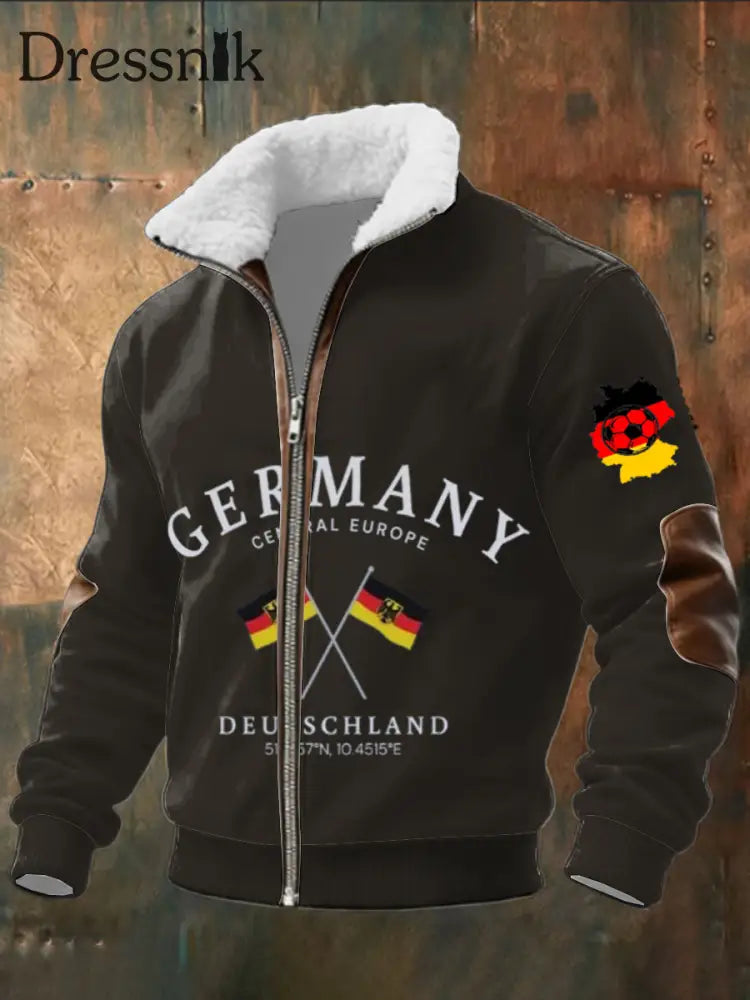 Herren schwarze Deutschland Karte & Flagge Print Sherpa-Gelinierte Zip Jacke mehrfarbig / S