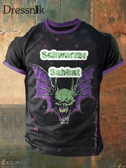 Herren Schwarzer Sabbat Print Vintage Mode Kurzarm T-Shirt Schwarz / S