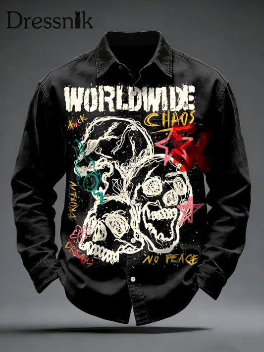 Herren Schwarzes Hemd mit Skelett-Graffiti-Print Schwarz / S