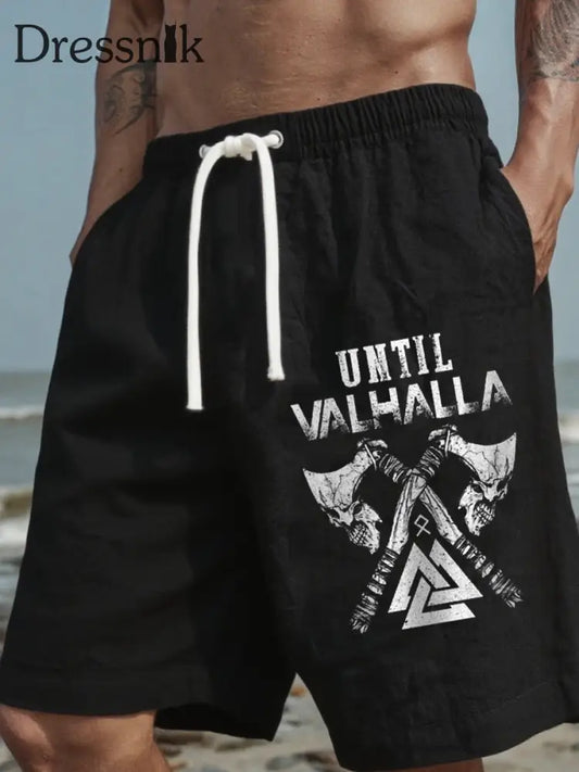 Herren-Shorts aus Leinen mit Viking-Print als bild / S