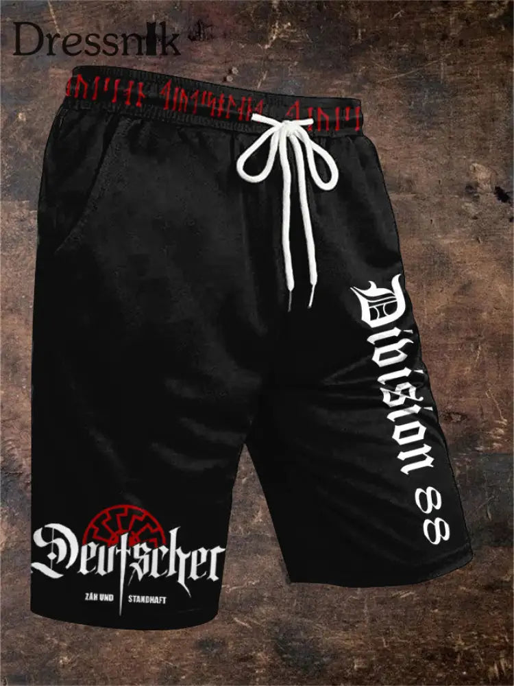 Herren Shorts mit Deutschem Zäh-und Standhaft-Print Schwarz / S