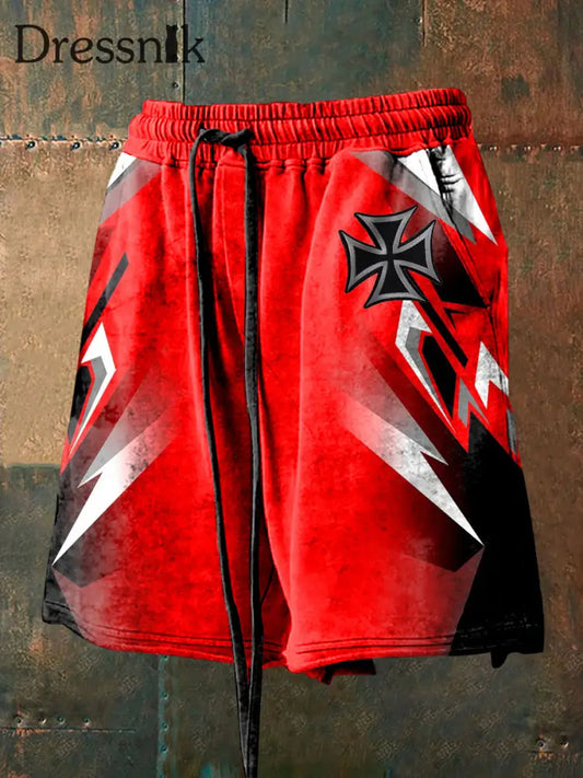 Herren Shorts mit Eisernen Kreuz druck Rot / S