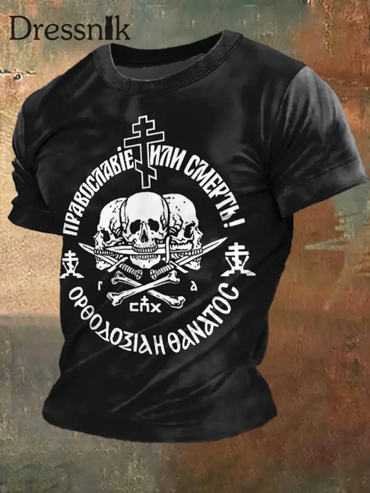 Herren Skelettarmee-Print Vintage Mode Kurzarm T-Shirt Schwarz / S