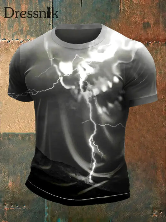 Herren Skull Lightning Print lässig T-Shirt Schwarz / S