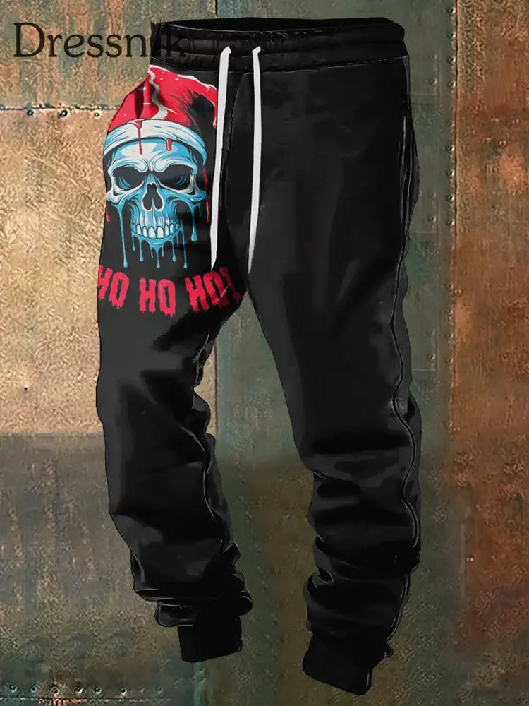 Herren Skull Weihnachts Druck Jogging Hose Schwarz / S