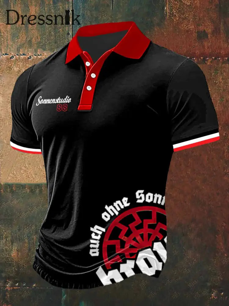 Herren Snne studia 88 Print Polo Hals Kurzarm T-Shirt Schwarz / S