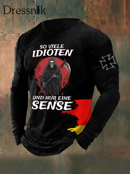Herren So viele Idioten und nur eine Sense bedrucktes T-Shirt mit langen Ärmeln Schwarz / S
