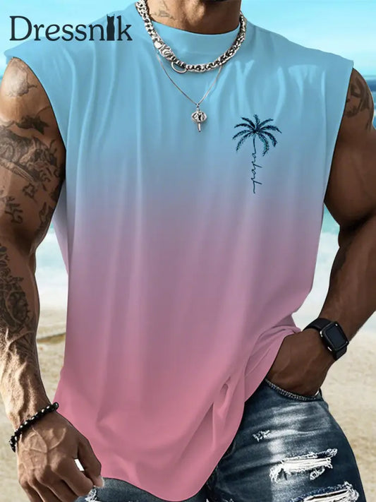 Herren Sommer Strand Kollektion Blaue Palmen Resort Style Tank Top als bild / S