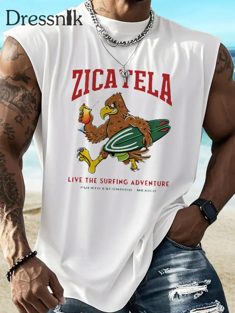 Herren Sommer Strand Kollektion Cartoon Eagle Tropical Beach Style Tank Top Weiß / S