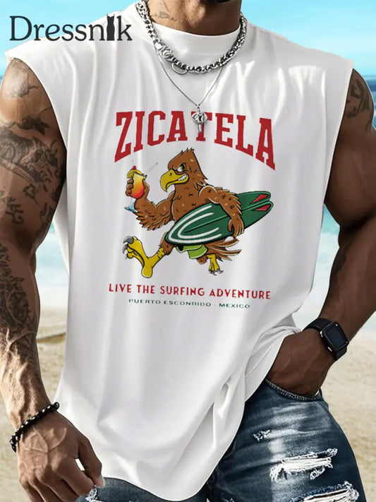Herren Sommer Strand Kollektion Cartoon Eagle Tropical Beach Style Tank Top Weiß / S