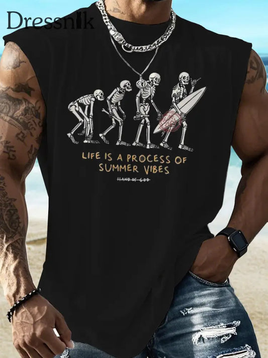 Herren Sommer Strand Kollektion Das Leben ist ein Prozess der Sommer Vibes Tropical Beach Style Weste Schwarz / S