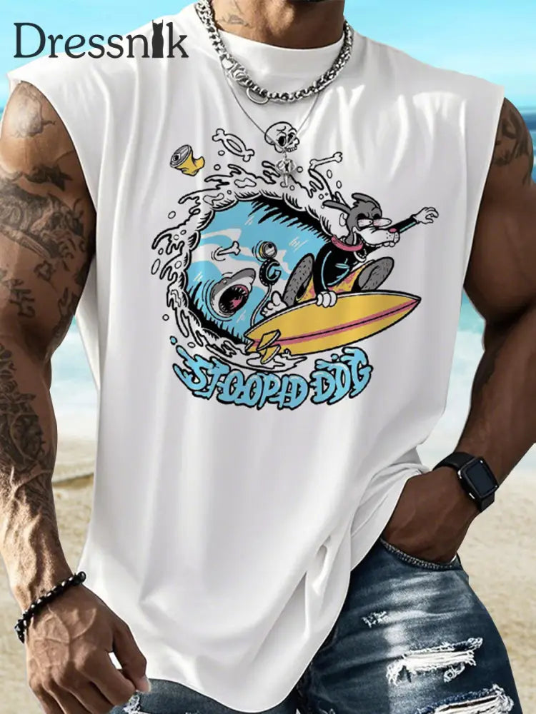 Herren Sommer Strand Kollektion STOPAD DOG Tropical Beach Style Weste Weiß / S