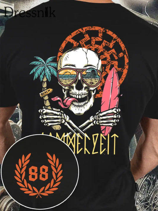 Herren Sommer zeit bedrucktes Kurzarm-T-Shirt Schwarz / S