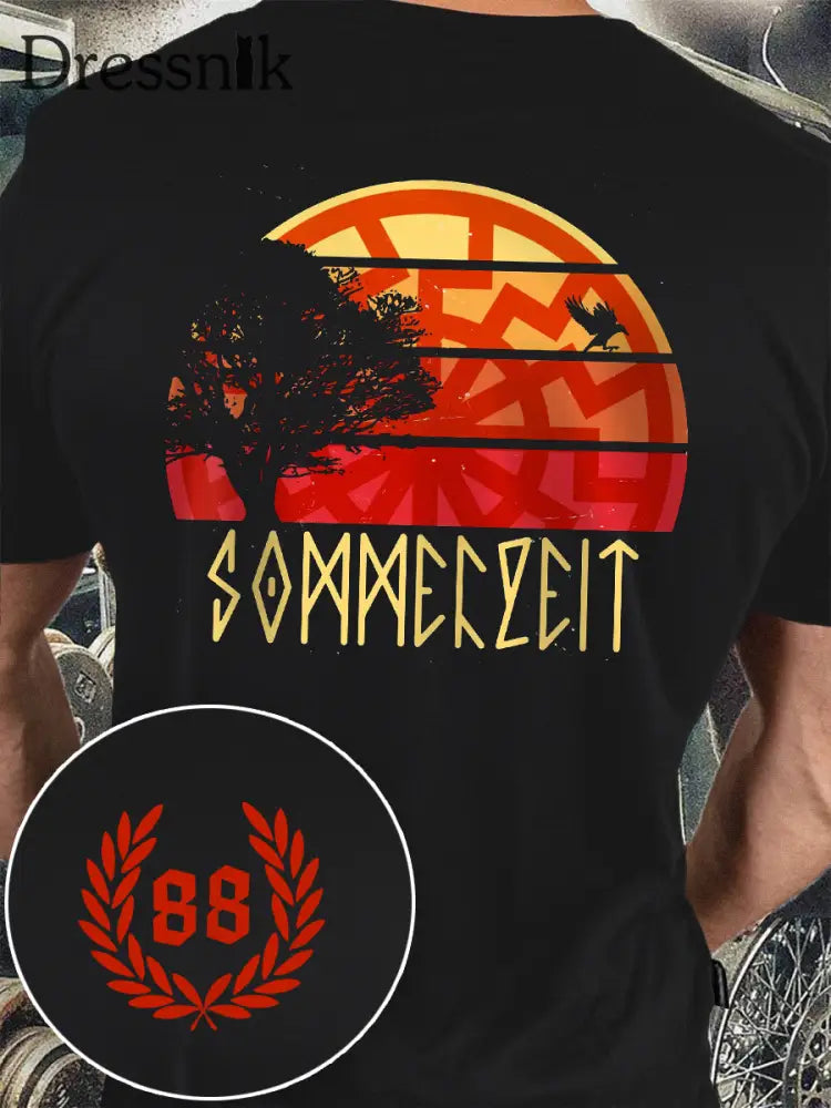 Herren Sommerzeit Bedrucktes Kurzarm-T-Shirt Schwarz / S