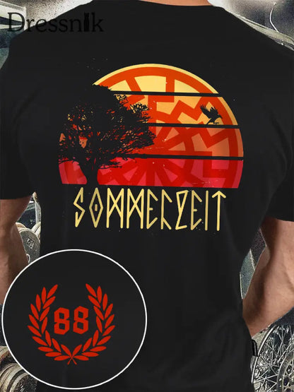 Herren Sommerzeit Bedrucktes Kurzarm-T-Shirt Schwarz / S