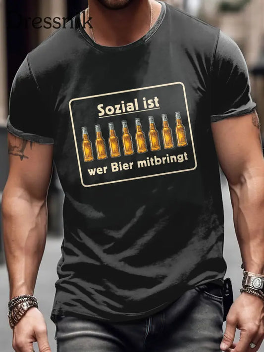 Herren Sozial Ist Von Bier Mit bringt Print Vintage Mode Kurzarm T-Shirt Schwarz / S