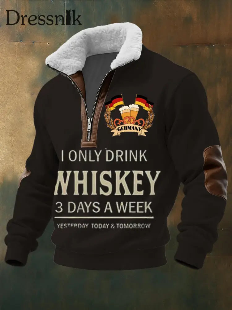 Herren Spielerische Deutschland Bier & Whisky Zitat Print Sherpa Kragen Pullover mehrfarbig / S
