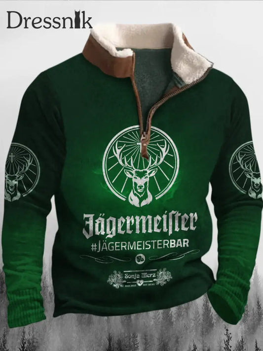 Herren Spirituosen Kultur Wein Liebhaber Jägermeister Druck Pelz Kragen Reiß Verschluss Flush