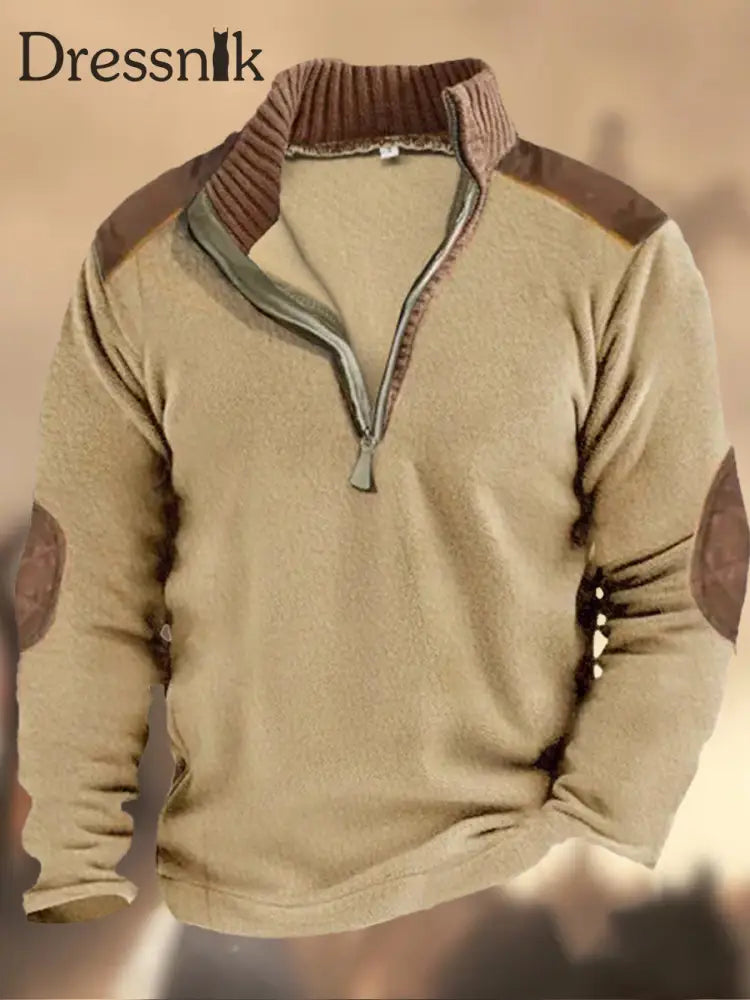 Herren-Ständer Kragen Dicker Taktischer Hoodie-Reiß Verschluss Fleece-Sweatshirt Khaki / S