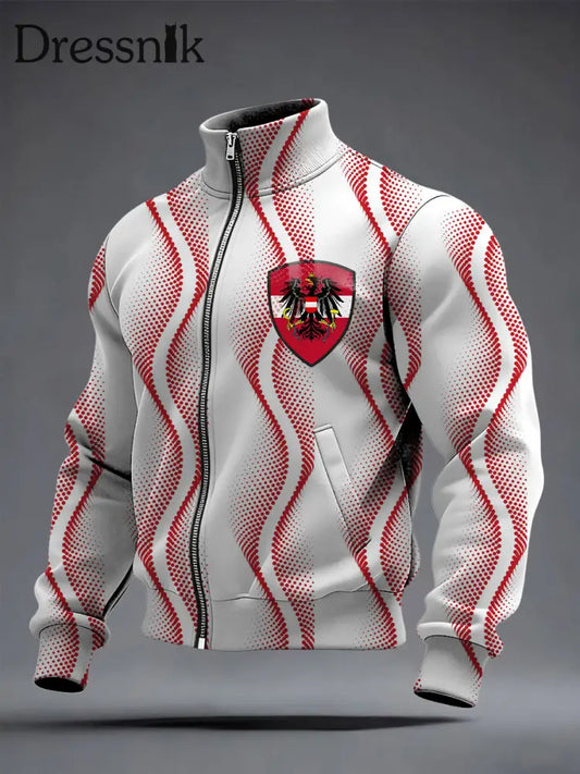 Herren Stilvolle weiße Rot-Punkt-Österreich ische Schild jacke mehrfarbig / S