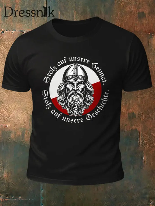 Herren Stolz auf unsere Heimat stolz auf unsere Geschichte bedrucktes Kurzarm-T-Shirt Schwarz / S
