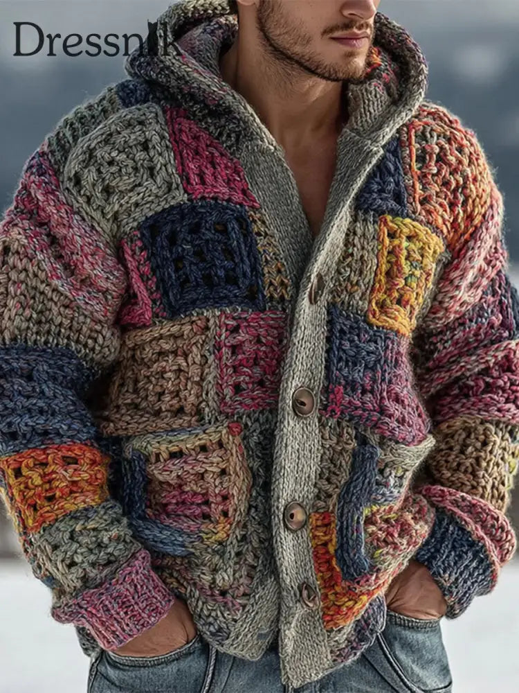 Herren Strickjacke mit geometrischem Muster mit Kapuze als bild / S