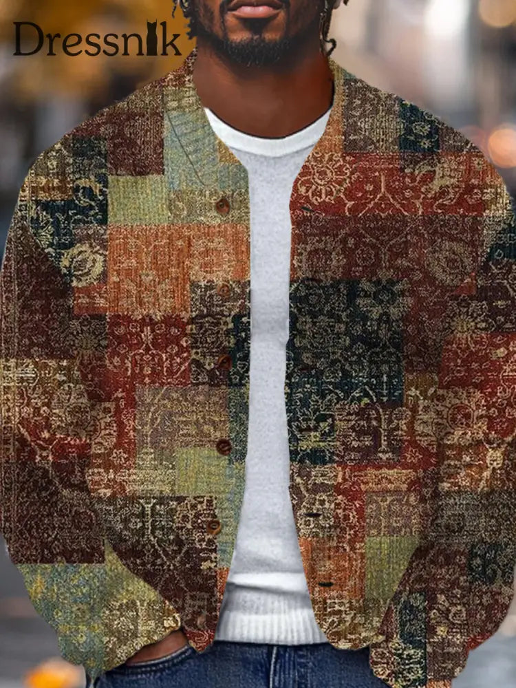 Herren-Strickjacke Mit Retro-Kunstdruck Knopfst Änder A / S