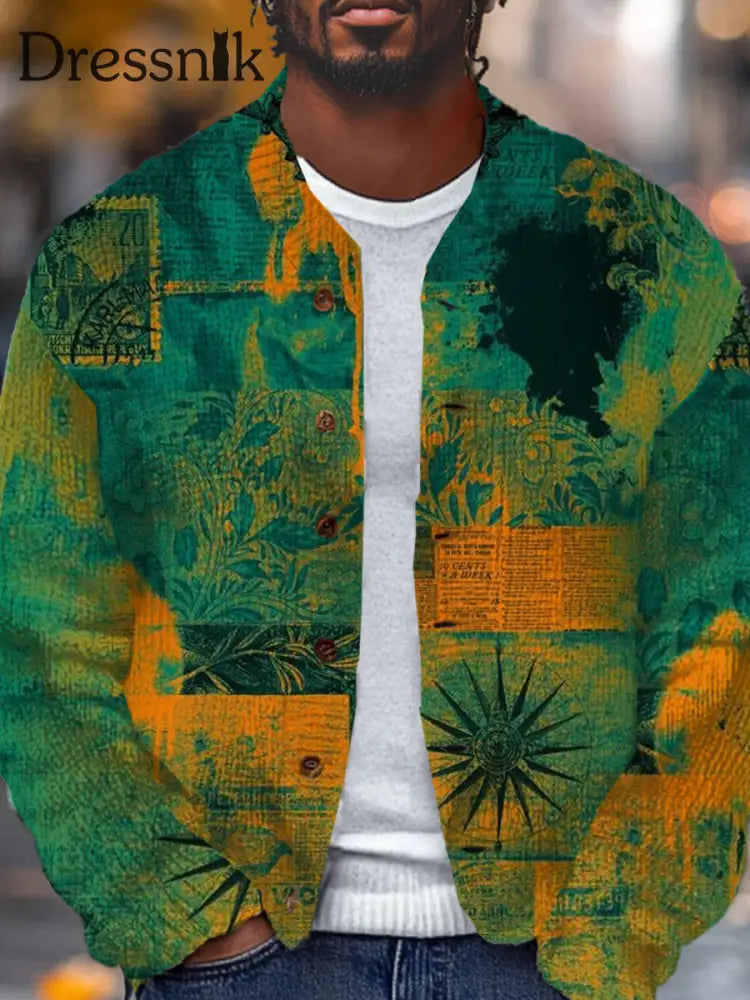 Herren-Strickjacke Mit Retro-Kunstdruck Knopfst Änder A / S