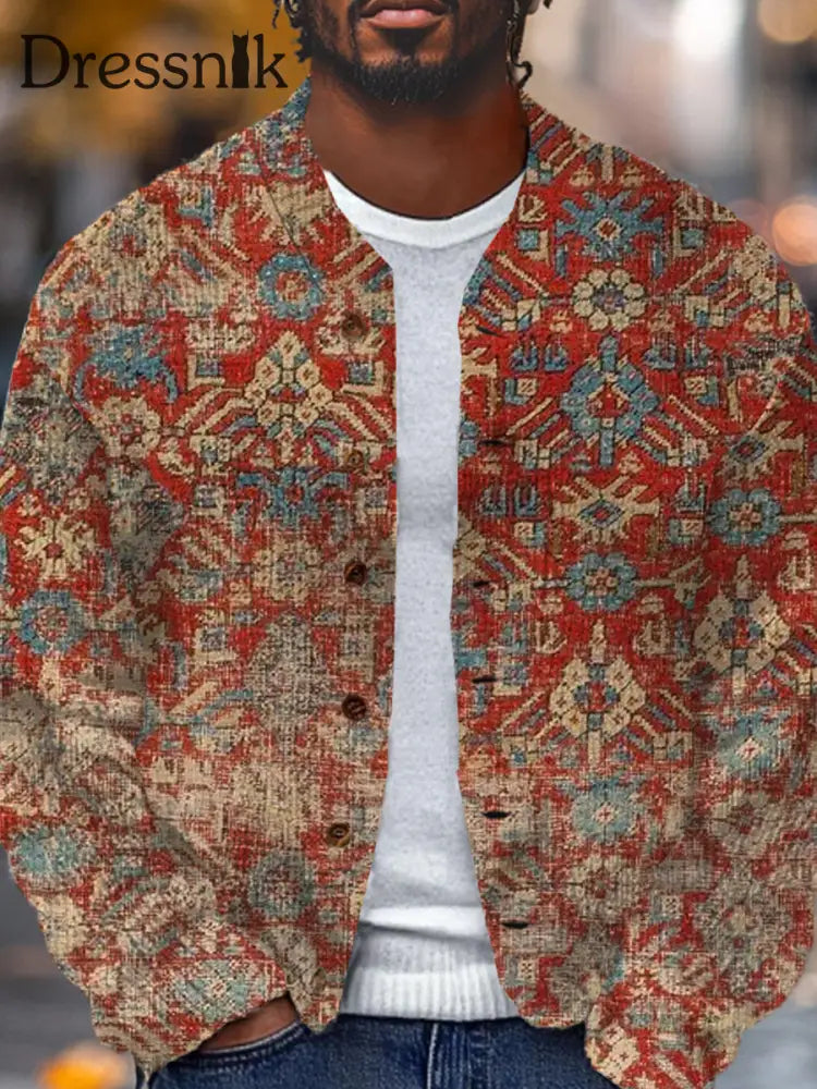 Herren-Strickjacke Mit Retro-Kunstdruck Knopfst Änder A / S