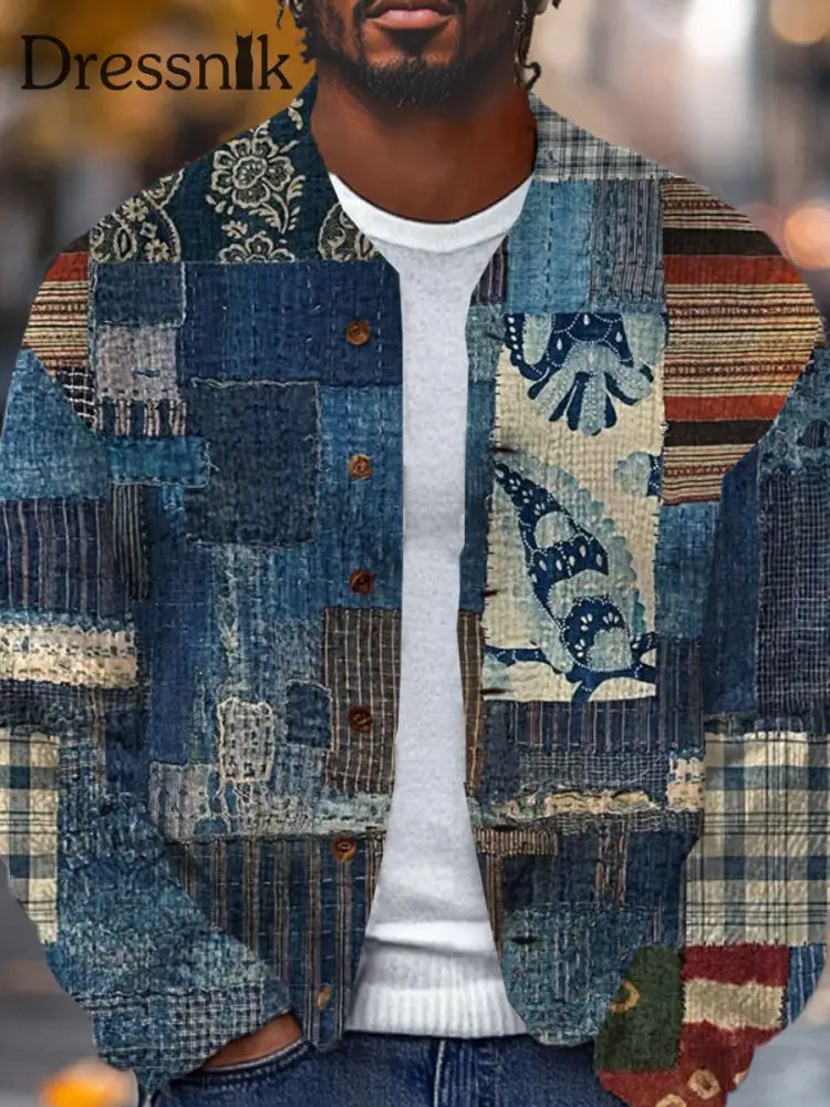 Herren-Strickjacke Mit Retro-Kunstdruck Knopfst Änder A / S