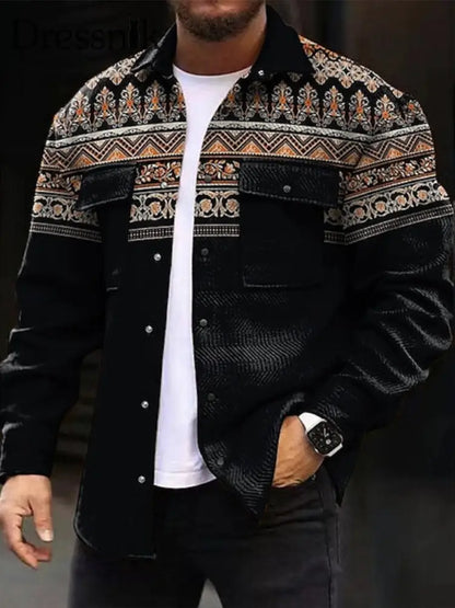 Herren-Strickjacke Mit Westlichem Kunst Muster Lässig Revers