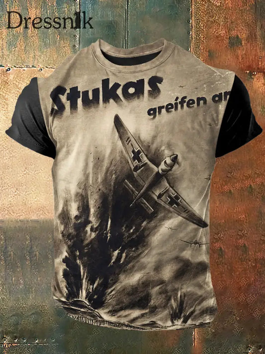 Herren Stukas Greifen Print Vintage Mode Kurzarm T-Shirt bunt / S