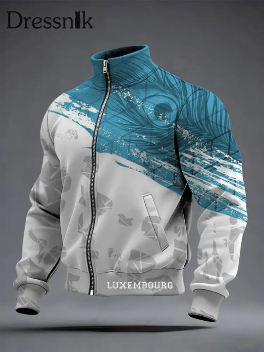 Herren Styli sche Teal-Weiß Abstrakt Luxemburg Zip-Up Jacke mehrfarbig / S