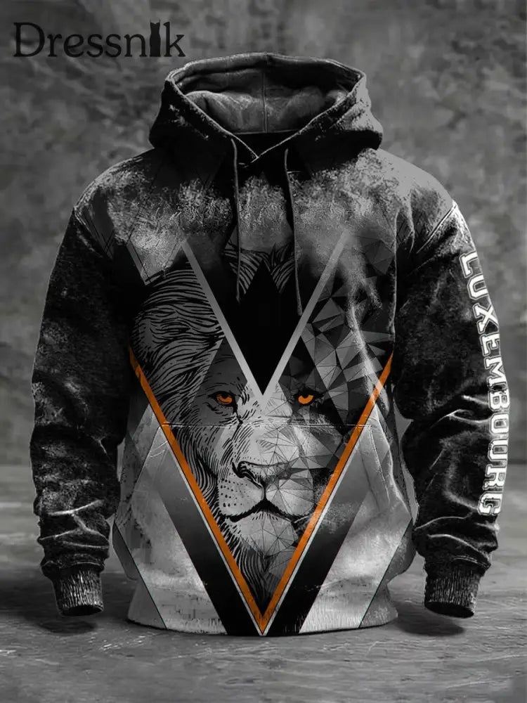 Herren Styli scher geometrischer Luxemburger Lion Print Hoodie mehrfarbig / S