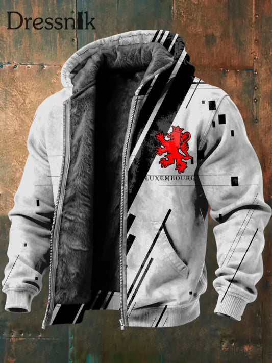 Herren Styli scher roter Löwe Luxemburg Print Fleece-Jacke mehrfarbig / S