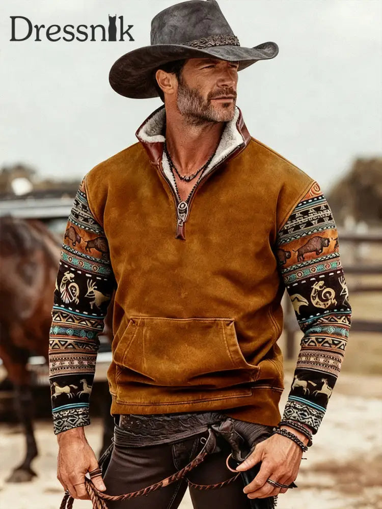 Herren Sweatshirt im westlichen Stil Braun / S