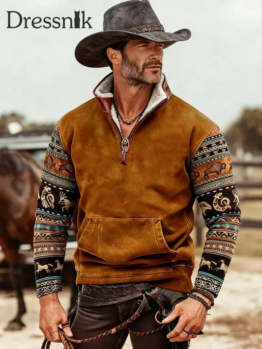 Herren Sweatshirt im westlichen Stil Braun / S