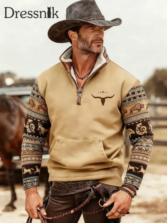 Herren Sweatshirt im westlichen Stil Khaki / S