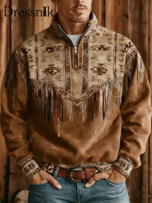 Herren Sweatshirt im westlichen Stil Khaki / S